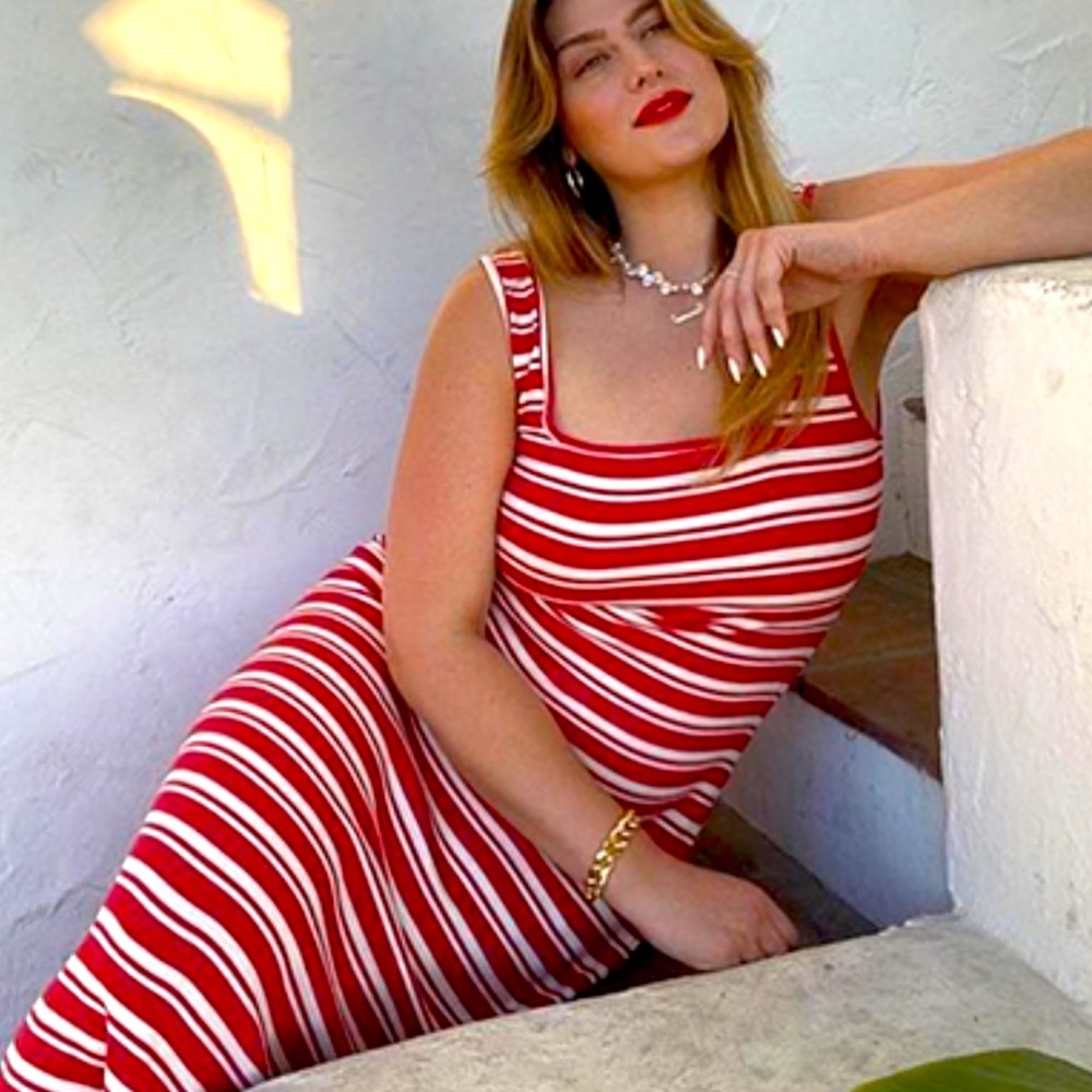 Summersalt Red and White Striped Ribbed Maxi Dress, size XS